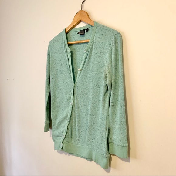 Volcom Cardigan Mint Green Confetti Heathered Bow Button Diagonal Women Sz S - Picture 2 of 7